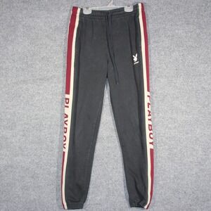 Playboy Sweatpants Mens Small Black‎ Preppy Rare Striped Pockets Rabbit